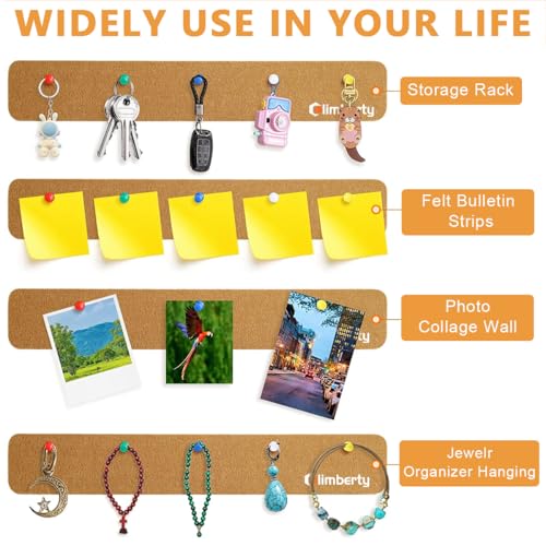 Climberty® 5 Pack Felt Bulletin Board, Vision Board Felt Message Board with 105PCS Drawing Pins, Self-Adhesive Lightweight Bulletin Board Strips for Paste Notes, Photos, Schedules (Brown)