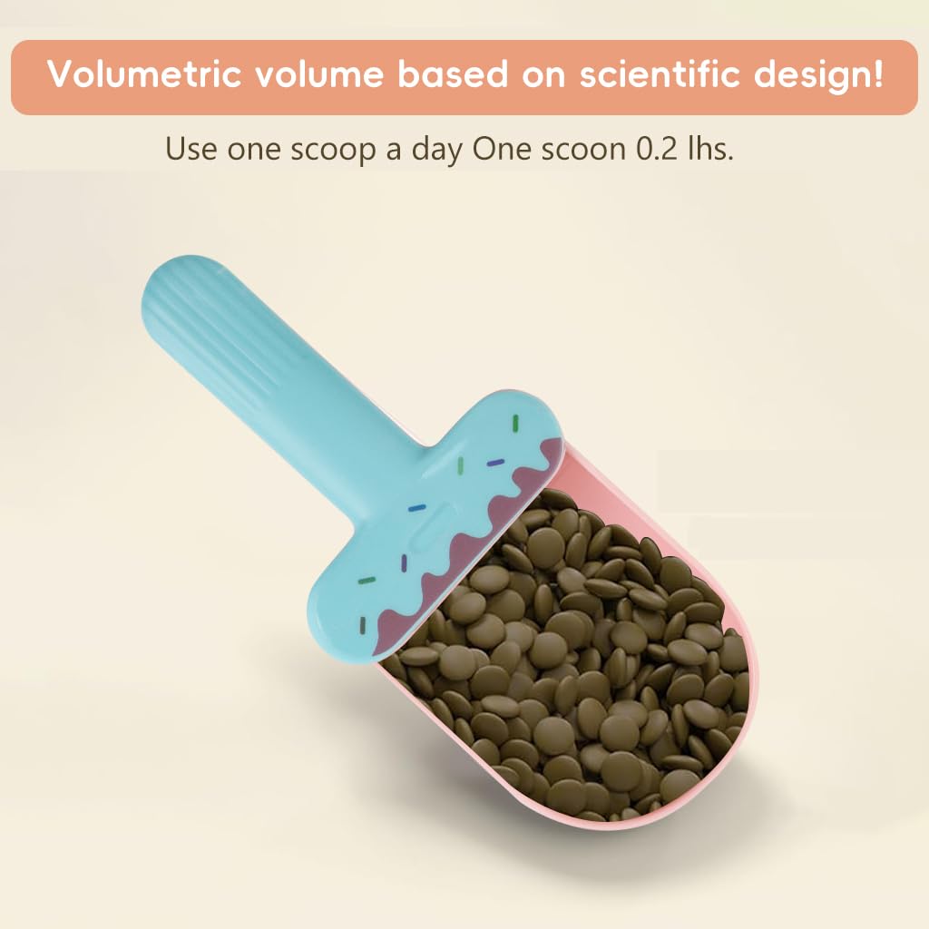 Qpets Dog Food Scoop Set for Cats and Dogs with Sealing Clip Handle and Canning Spoon | Ice Cream Color