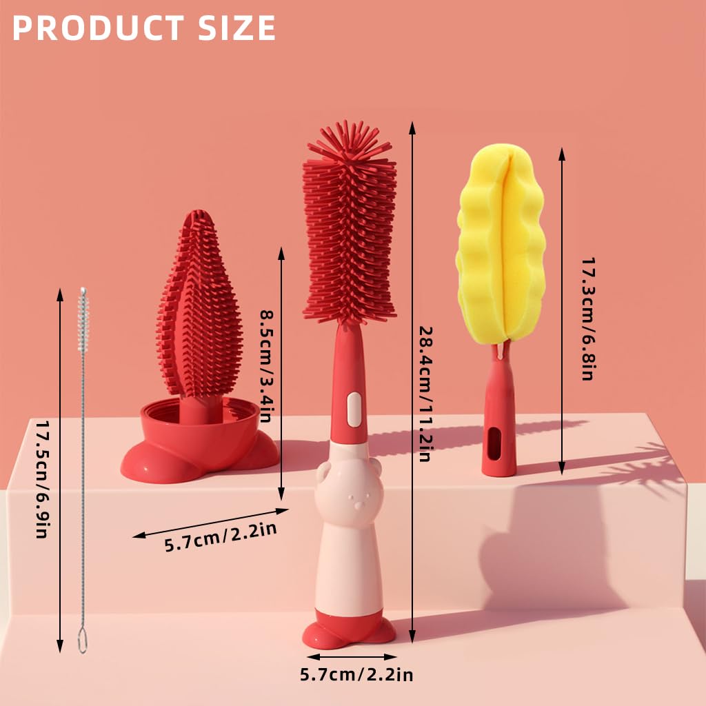 SNOWIE SOFT® 4PCS Bottle Cleaning Brush, Long Handled Water Bottle Cleaner, Suitable for Baby Bottles, Sports Bottles, Flower Bottles, Glassware, and Small Diameter Bottle Mouths