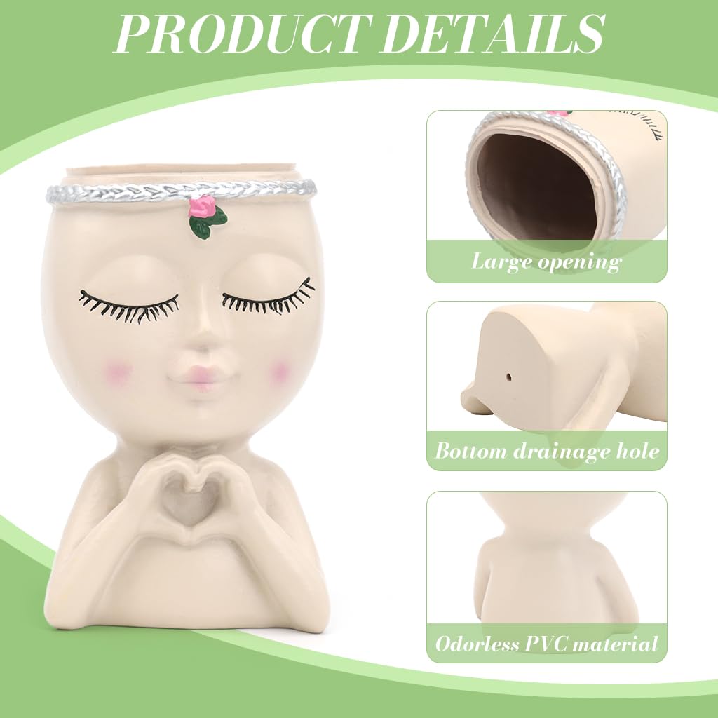 ZIBUYU Desk Succulent Planters 2Pcs for Home or Office with Smile Face and Heart Hand Design