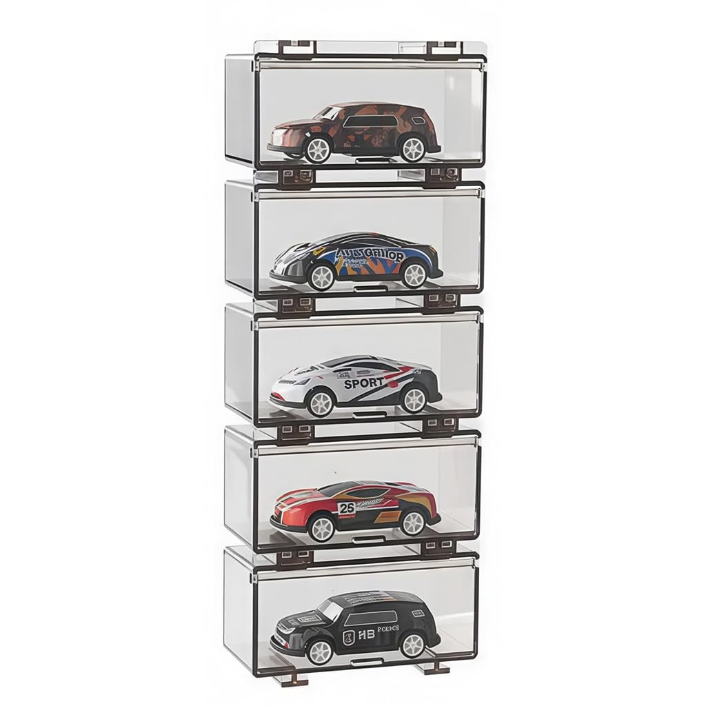 HASTHIP Car Models Display Case for 1:64 Racing Toys with 2 Tiers and 8 Compartments | Acrylic Dustproof Stackable Organizer