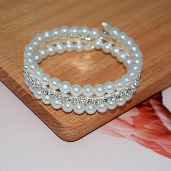 Zibuyu Women's Pearl Bracelet for Weddings with Layered Faux Pearls and Rhinestones | Elegant Party Jewelry