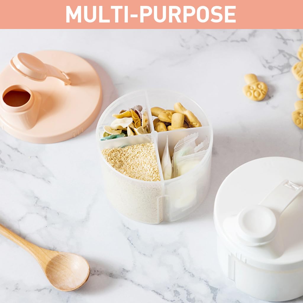 SNOWIE SOFT Baby Formula Dispenser with 4 Compartments and Leak Proof Lid | Food Grade PP Pink
