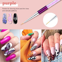 MAYCREATE® 5 Pack Nail Art Brush Set, 3D Nail Liner Painting Brushes Pen DIY Dotting Drawing Manicure Tool with Rhinestone Handles, for Salon or Home Use, 7 9 11 14 19mm