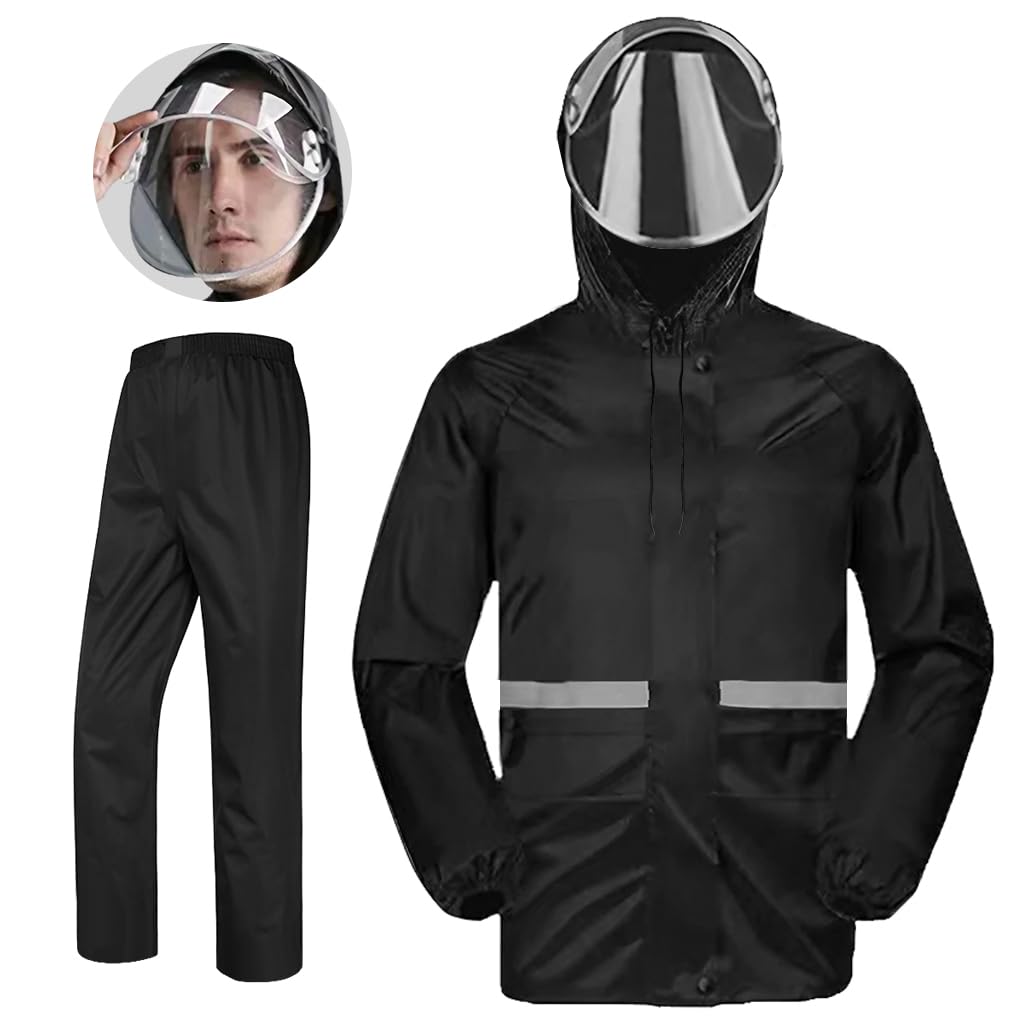Optifit Rain Jacket for Men with Pants featuring Dual Transparent Hood Brims and Reflective Strip | Oxford Cloth Suit 78 cm Jacket 106 cm Trousers