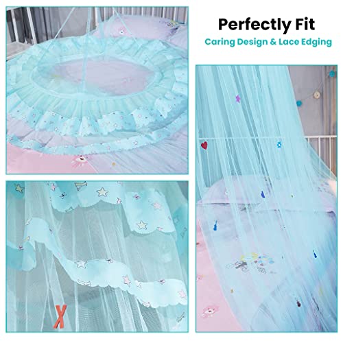 HASTHIP® Mosquito Net for Double Room,Double Bed,Queen Size, Round Ceiling Hanging, Polyester Net, Kids Room Mosquito Net,Lace Edging (Blue)