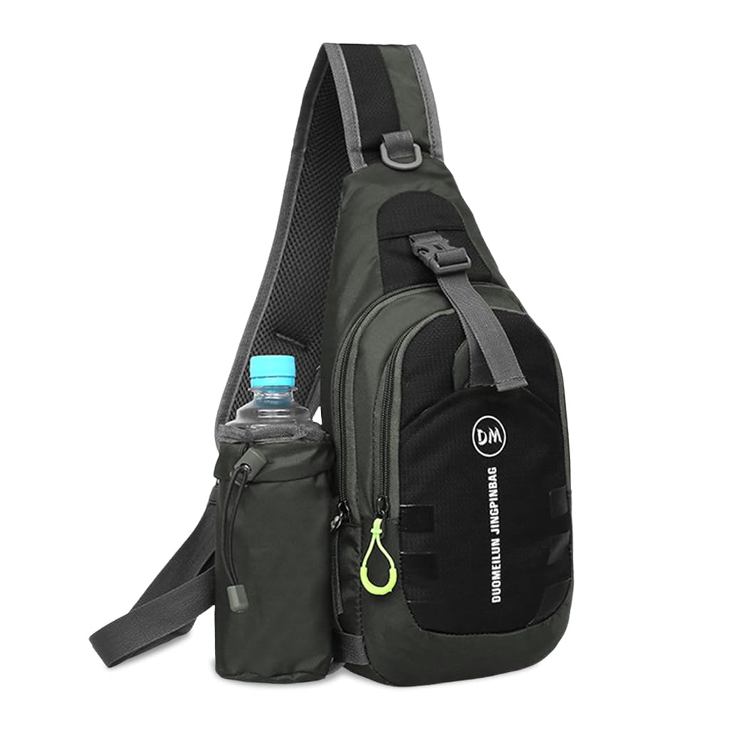 GUSTAVE Outdoor Sling Bag for Men with Dual Layer Design and Removable Bottle Pouch | Waterproof Nylon Chest Pack for Riding and Daily Use