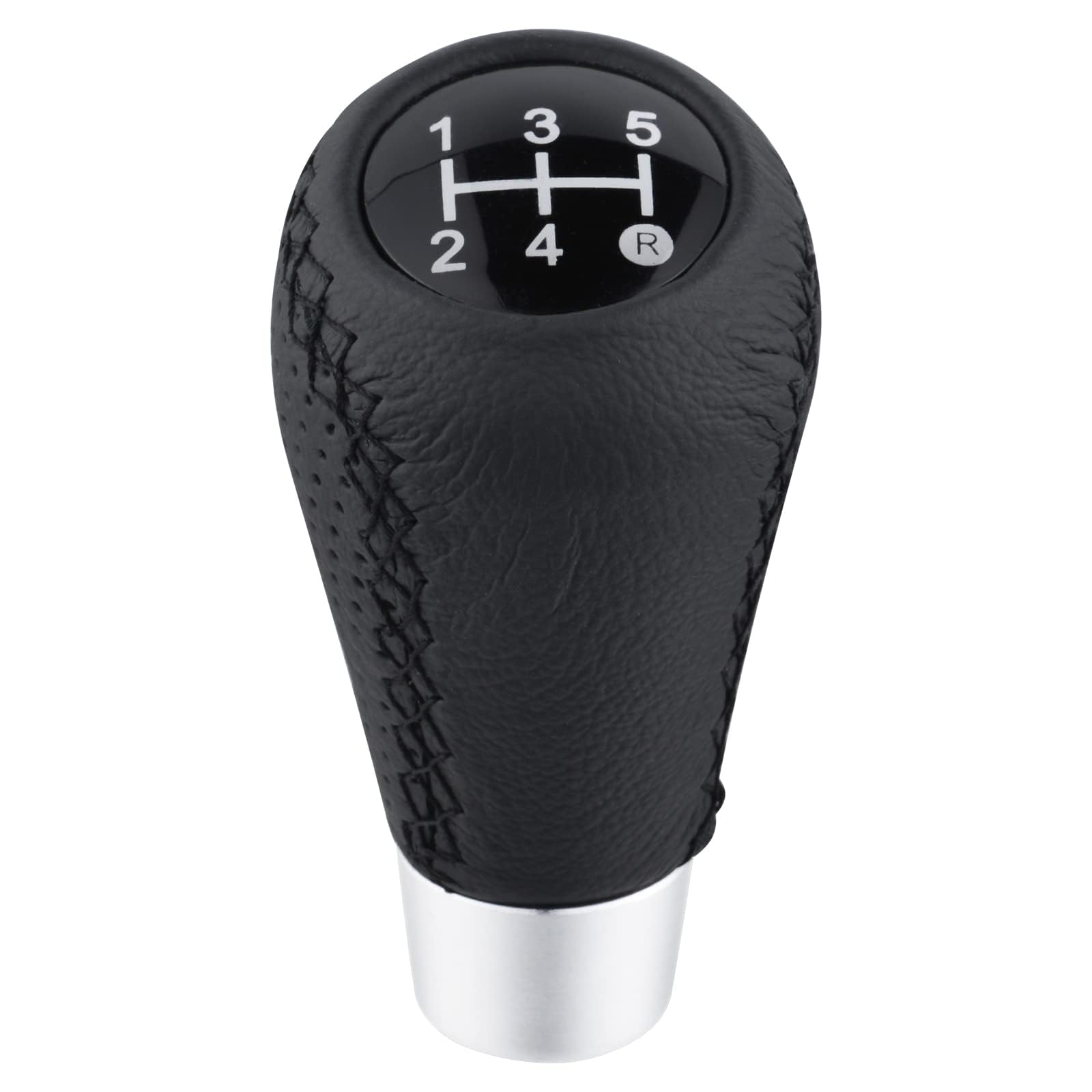 ZIBUYU® Car Gear 5-Speed Gear Shifting Stick Shifter Lever Handle, Premium Black Leather Gear Shift Knob, Universal Fit for Most Manual Vehicles, Easy Installation, Stylish Design, 9.1x5.5x2.7cm