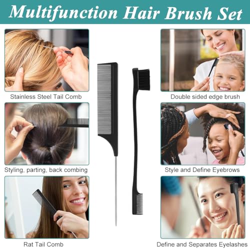 MAYCREATE 12Pcs Hair Brush Set, Detangler Hair Brush for Women Toddlers, Hair Comb with Hair Spray Bottle, Soft Scalp Massager, Eyebrow & Lash Comb, Sectioning Clips, Wide Tooth Combs for Girls Boys