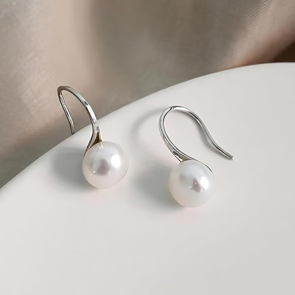 ZIBUYU Pearl Drop Earrings for Women with Polished Metal Setting | Elegant Lightweight Gift