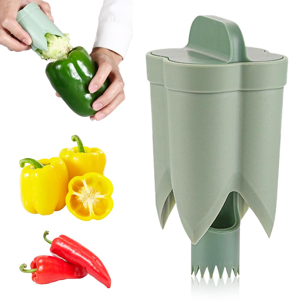 Supvox® Kitchen Peper Corer for Bell Pepers & Hot Pepers 2 in 1 Pepper Deseeder Tool for Quickly Cutting and Deseeding Kitchen Plastic Pepper Deseeder Tool