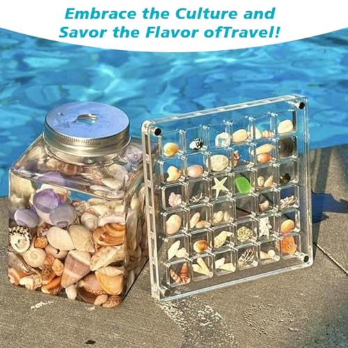Supvox® Seashell Collection Box Collectible Sea Shell Organizer Display with Strong Magnets 36-Compartment Clear Acrylic Mini 12.5x12.5cm 2PCS