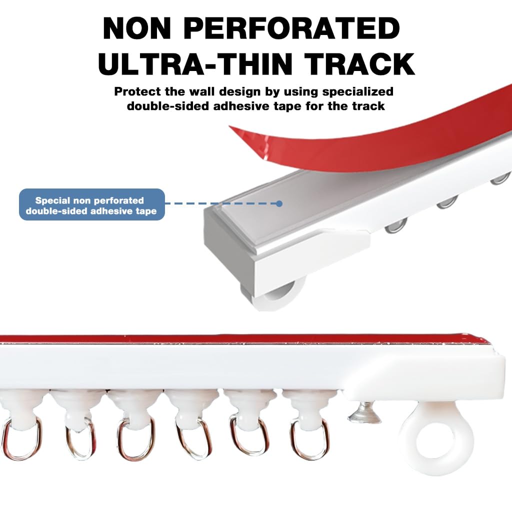HASTHIP Curtain Track Rail for Ceiling with Rollers and Hooks 118 in | White DIY Kit