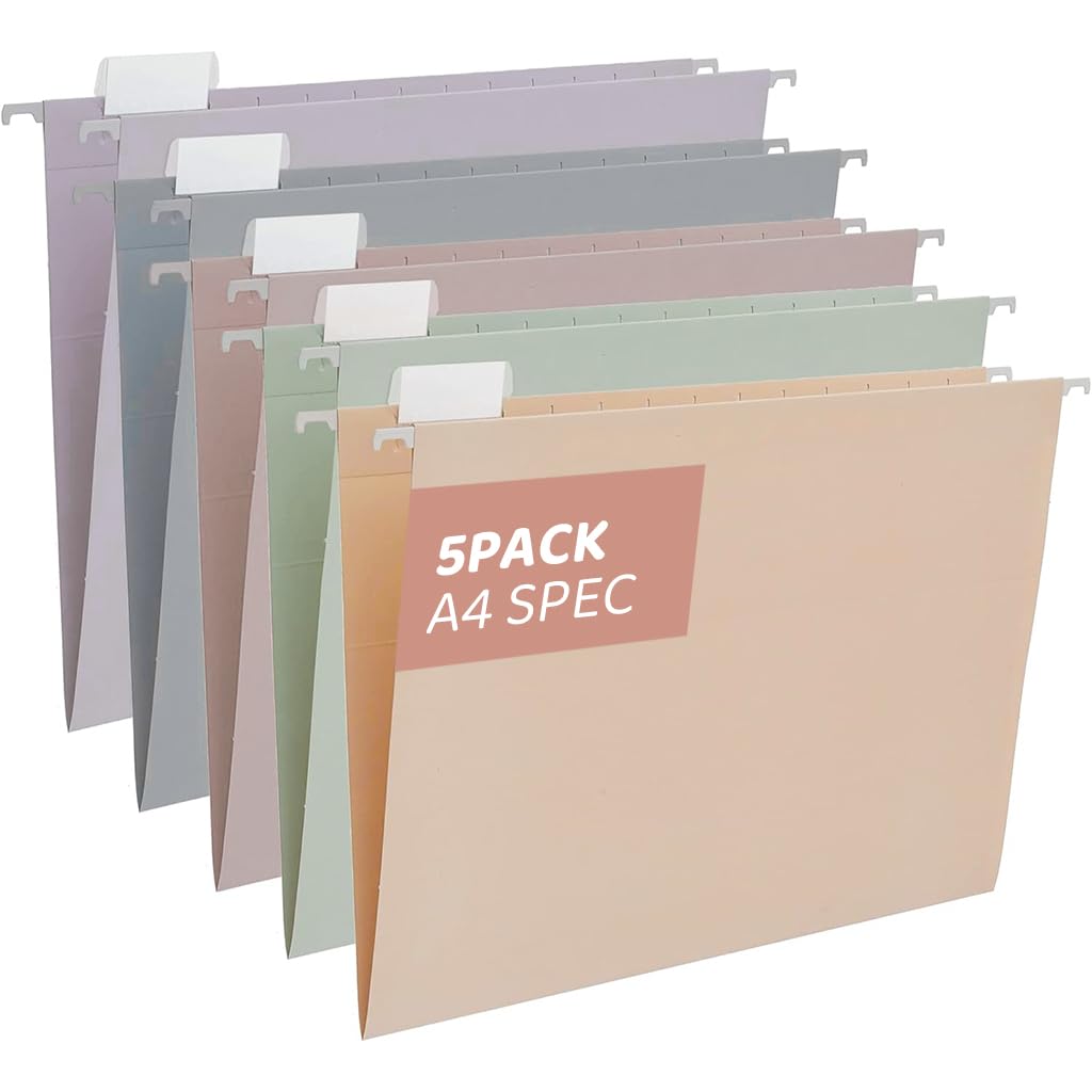 HASTHIP Hanging File Folders for Home and Office with Dual Hooks and 5 Pastel Colors | 34.5x23.9cm Letter Size Set