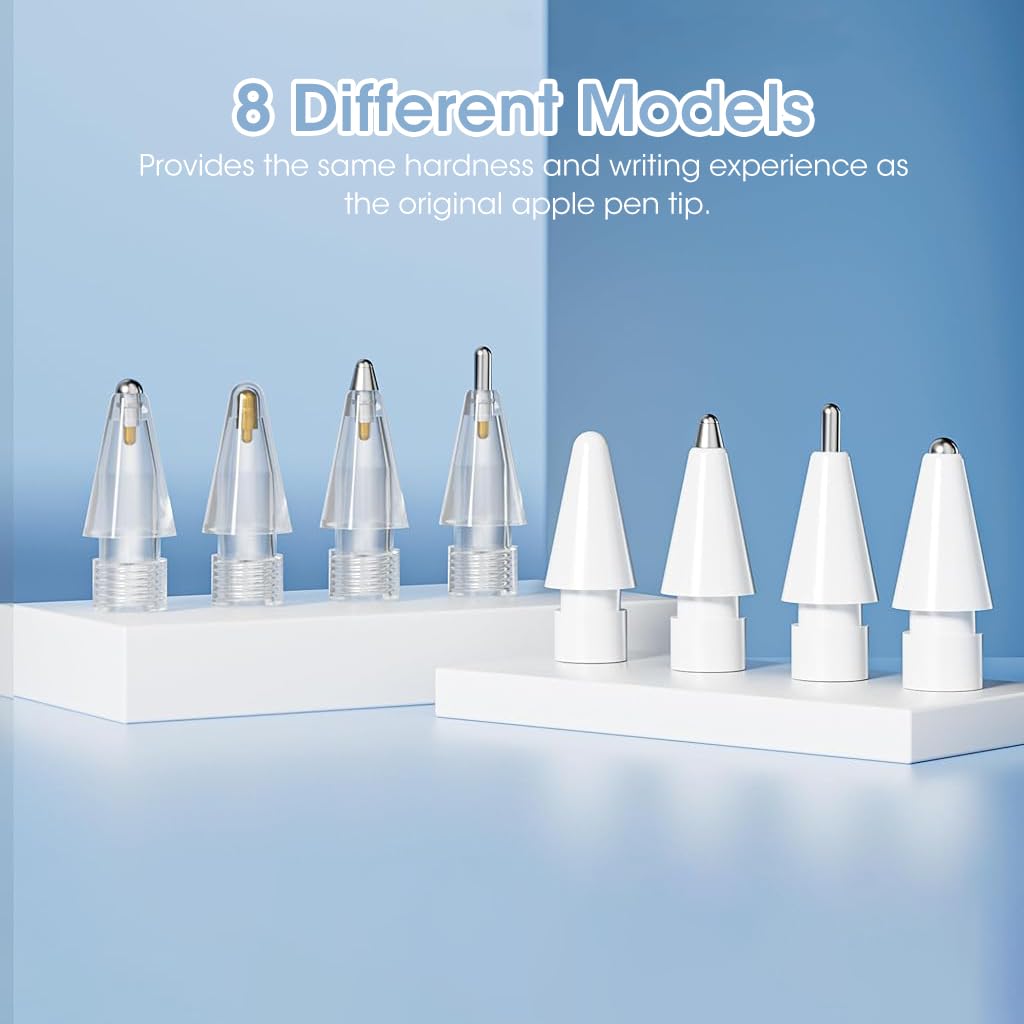 Zeitel Replacement Tips for Apple Pencil 1st and 2nd Gen 8pcs with Plastic and Metal Nibs