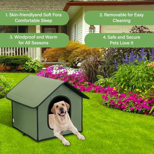 Qpets® Dog House Outdoor Waterproof, Dog House for Medium dog, Stray Cats Dogs Shelter, Rainproof and Insulated Pets Tent, Folding Assemble Pet House, Removable Garden Bed Cage