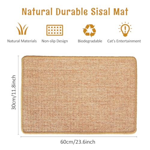 Qpets® Cat Scratcher Mat 30 x 60 cm Sisal Hemp Cat Scratcher Mat Anti-Slip Cat Scratcher Floor Pad Cat Bed Liner Durable Sisal Hemp Cat Scratcher Mat Sofa Protection