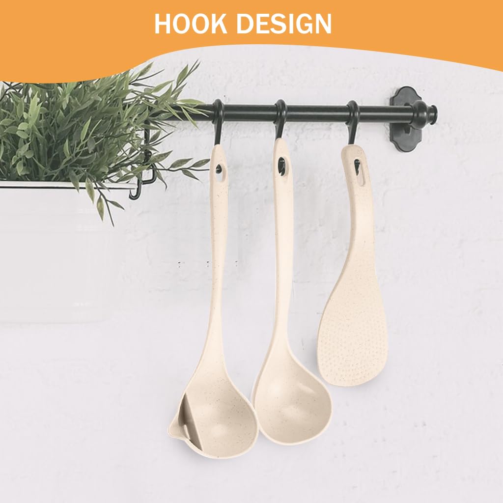 Supvox Kitchen Spoon Set for Soup and Rice 3 Pcs with Grease Separation Design | Wheat Straw
