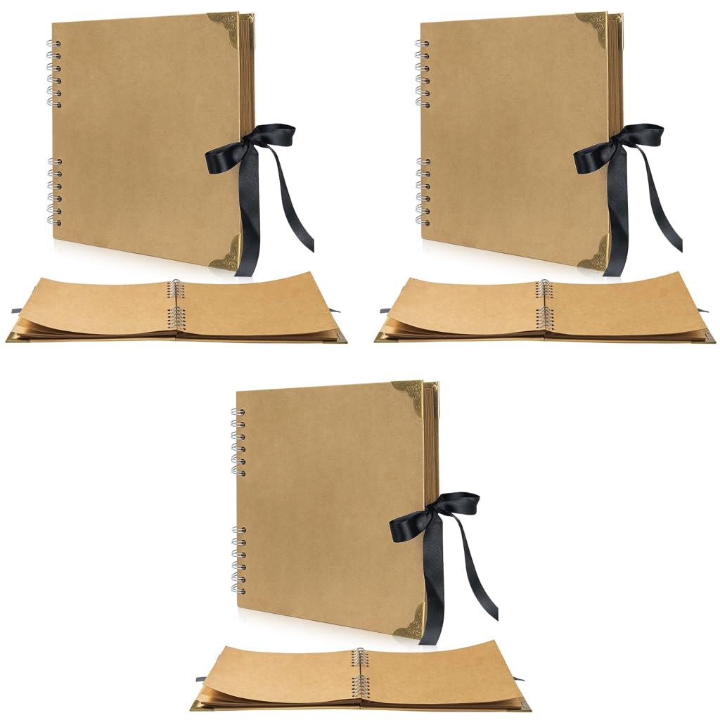 HASTHIP Scrapbook Album 8x8 with 60 Blank Pages for DIY Art and Baby Milestone Memories | 3PCS