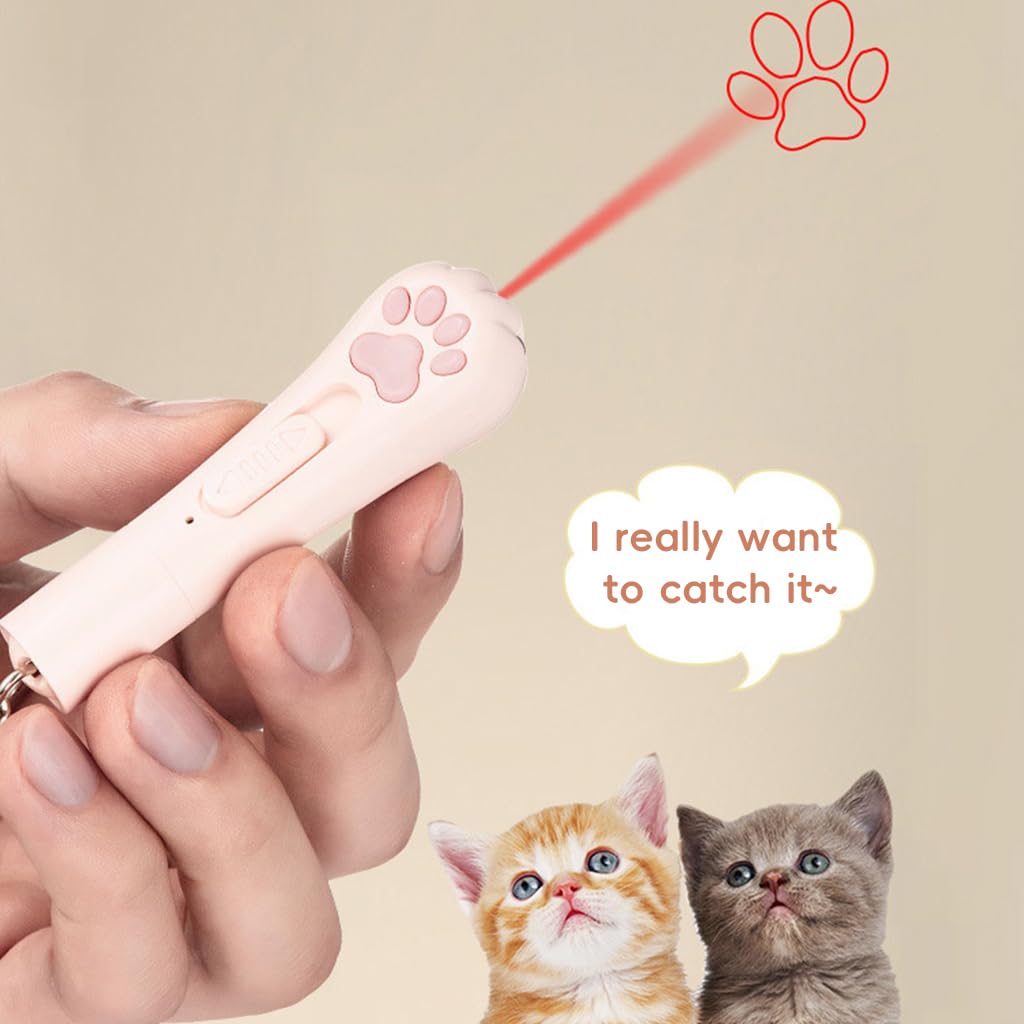 Qpets® Cat Laser Pointer, Cat Interactive Toy USB Rechargeable Laser Pointer with 5 Switchable Patterns Red Laser Pointer Pen Cat Toy Chasing Toy Cute Cat Claw Laser Pointer Pen