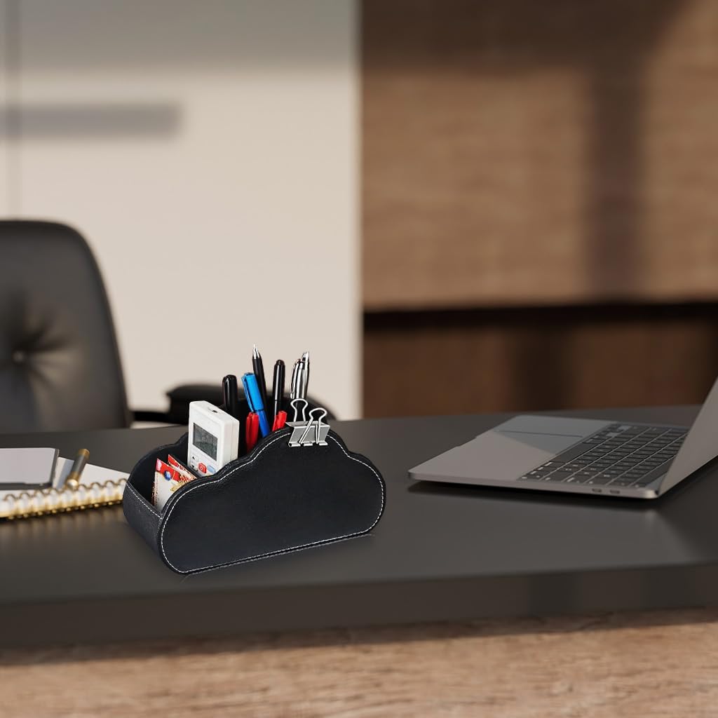 OFIFO Remote Holder for Table with 5 Compartments featuring Reinforced Panels and PU Leather Design | Ideal for Living Room or Office Organization