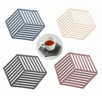 Supvox® 4PCS Silicone Trivet Mats, 5.3inches Hexagon Hot Pads Non-Slip Pot Pads Heat Resistant Bowl Mats Multifunction Kitchen Tool for Bowl Mats, Dish Mats Placemats (Stripes)