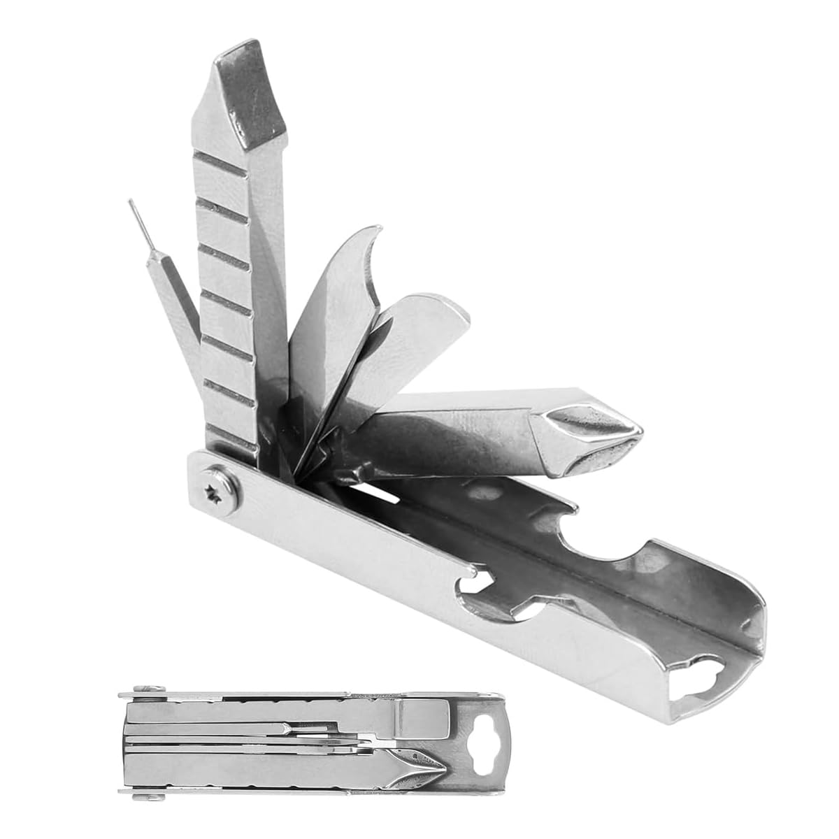 Serplex® Keychain Multitool 11-in-1 Pocket Gadget Stainless Steel Multitool for Keychain, with Screwdriver, Bottle Opener, Nail Filer, Cutter, Hex Wrench, More