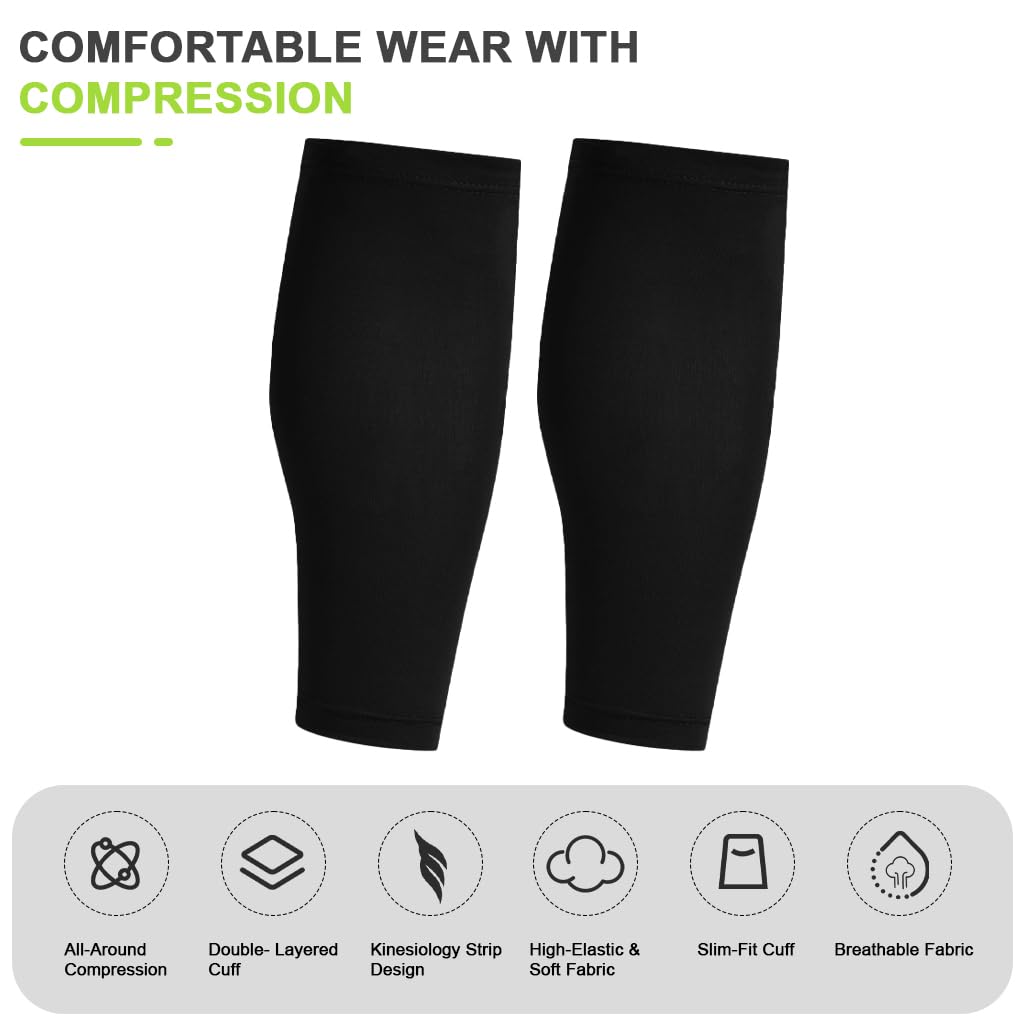 Proberos Calf Compression Sleeves for Running and Cycling with Anti Slip Silicone Strap | Ice Silk Breathable Black 1 Pair