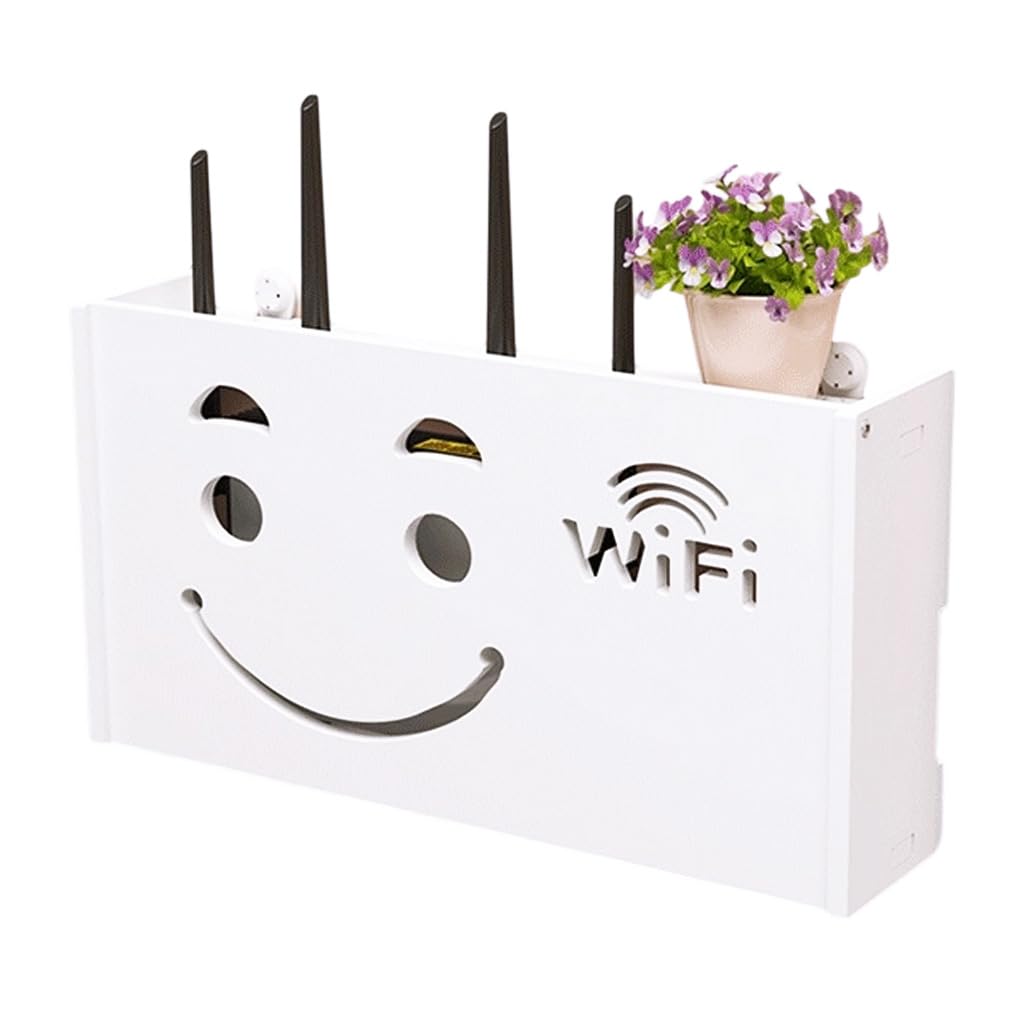 Supvox Wall Mount Storage Box for Router and Modem with PVC Cabinet Shelf in White | Space-Saving TV Accessory