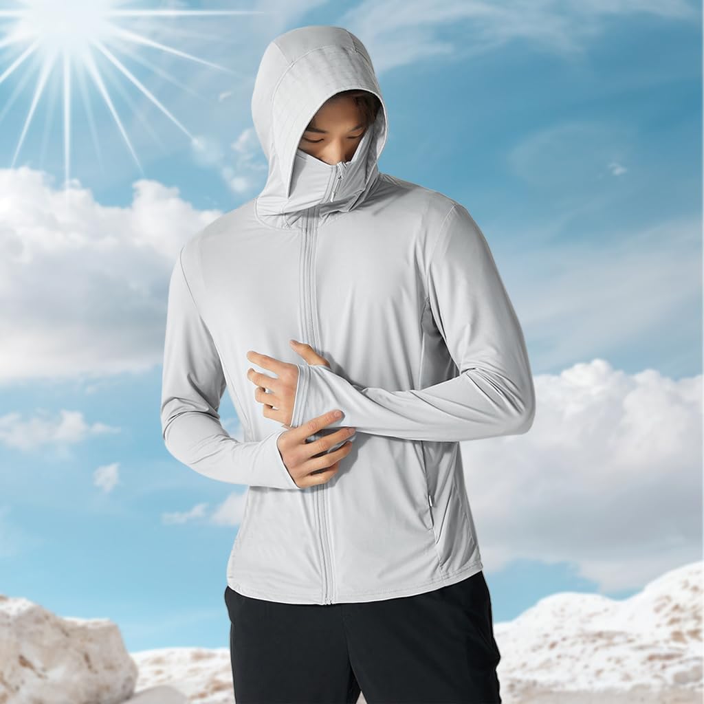 GUSTAVE Sun Protection Jacket for Men with UPF 50+ and Zip Hoodie | Ice Silk Lightweight Breathable Design