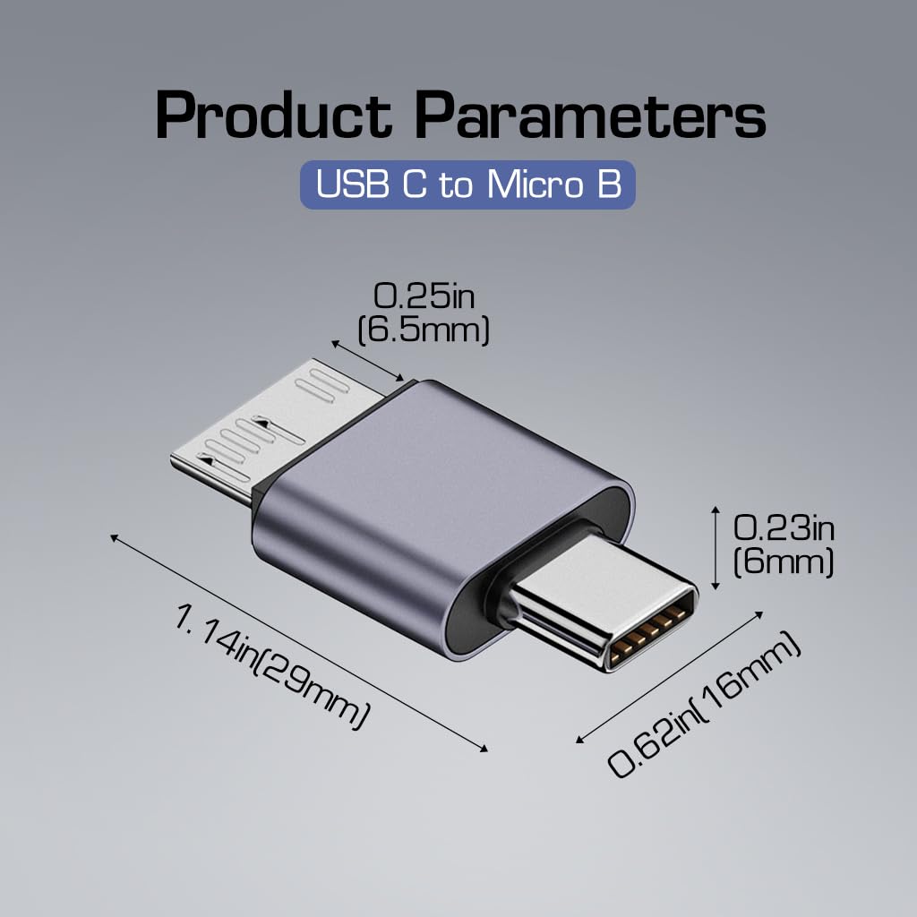 Verilux® USB C to Micro B Adapter, Type C to USB 3.0 Micro B Hard Drive Adapter Compatible with MacBook Pro Air, Toshiba, Seagate, WD External Hard Drive, Galaxy S8/S9/S10, My Passport Elements