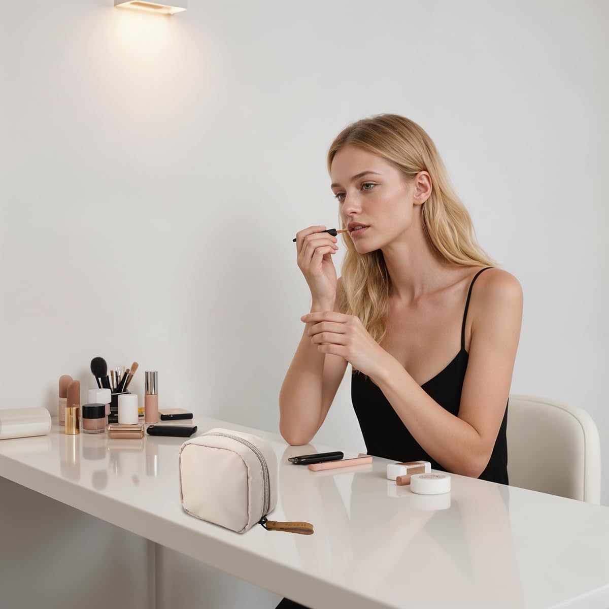 MAYCREATE Small Lipstick Makeup Pouch for Travel with Handstrap | 3.9 in Waterproof Nylon Bag