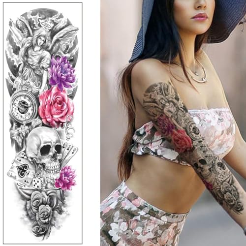 MAYCREATE 6 Sheets Temporary Tattoo for Men Waterproof Large Temporary Tattoo Stickers Forearm Tattoo for Men Women Tattoo Sticker for Arm, Legs Temporary Tattoos for Party, Club