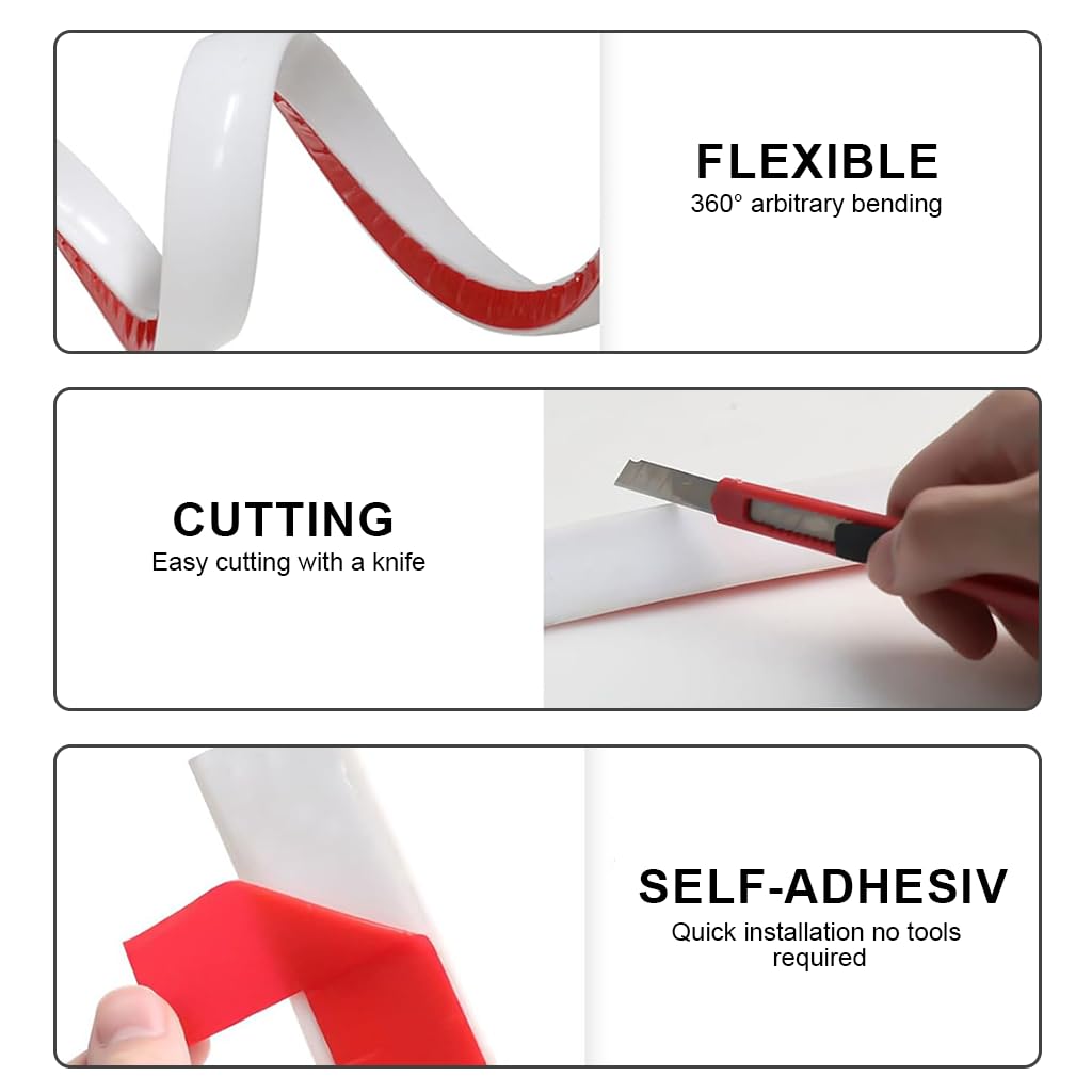 HASTHIP Flexible Trim Caulk Strip for Wall Moulding and Corners featuring Self Adhesive 16.4Ft TPE | Easy DIY Installation and Waterproof Finish