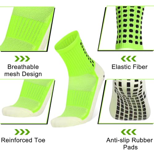 Proberos® Unisex Down Red & Hi-Tech Green Athletic Socks Combo for Badminton, Football, Running, Gym, Indoor Training, Cushioned High Ankle, Anti-Slip, Calf Length, Rubber Grip