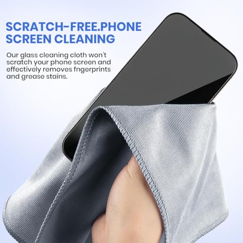 HASTHIP® Kitchen Dish Cloth, Pack of 6 Non-Abrasive Ultra Fine Glass Fiber Clean Cloth Streak-Free Household Cleaning Rags, Wet & Dry Use for Kitchen, Bathroom, Glass, Window, Door, 40x40cm, Grey