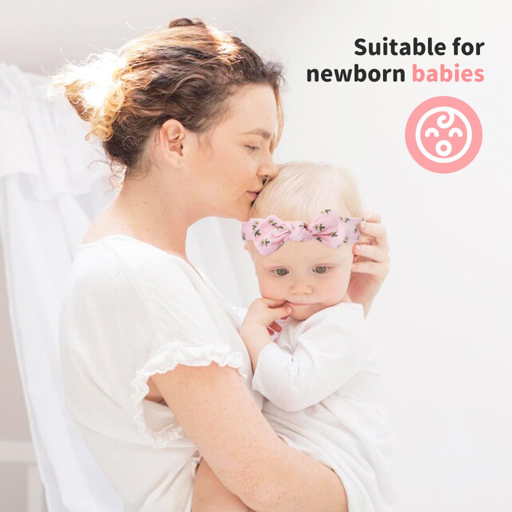 SNOWIE SOFT Baby Headbands Set for Girls featuring Soft Stretchy Cotton Bands | Cute Flower Bows for Newborns