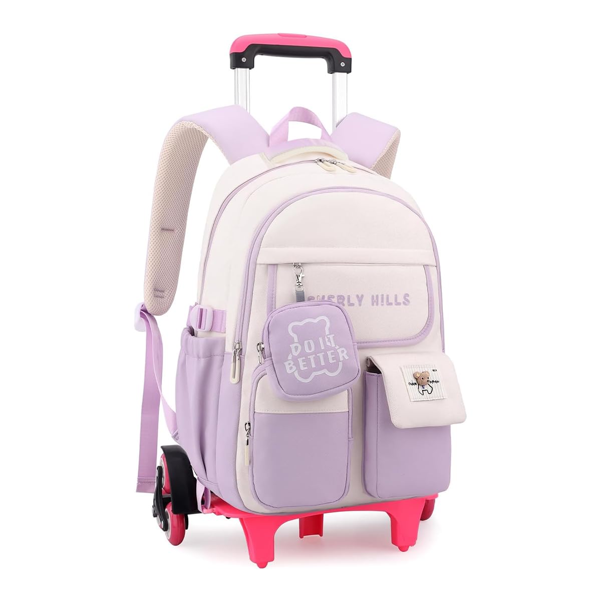 PALAY School Backpack with Wheels for Girls featuring 6 Wheel Metal Trolley and Retractable Handle