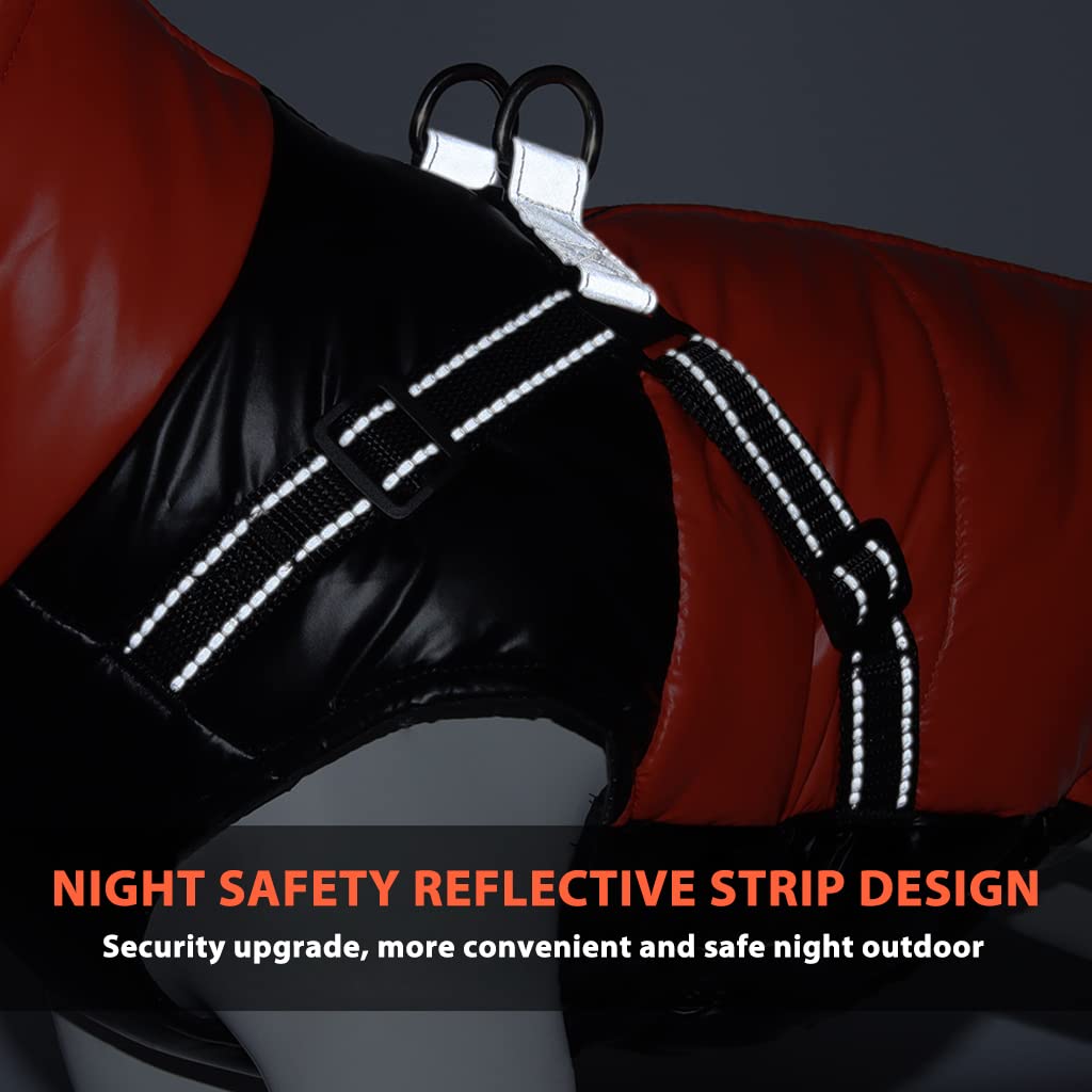 ZIBUYU Dog Jacket for Winter with Dual D Ring and Reflective Strip | 2XL Black Fleece