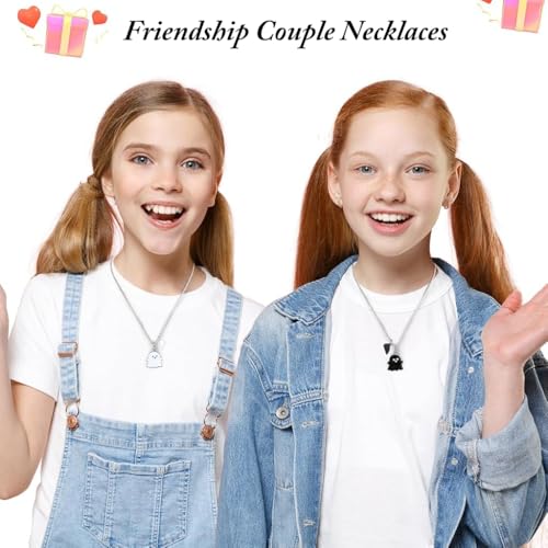 ZIBUYU® Friendship Necklace, Friendship Couple Necklaces Cartoon Ghost Necklace Black & White Magnetic Heart Charm Kawaii Little Ghost Charm Necklaces, Gifts for Best Friend Girl 3 PCS