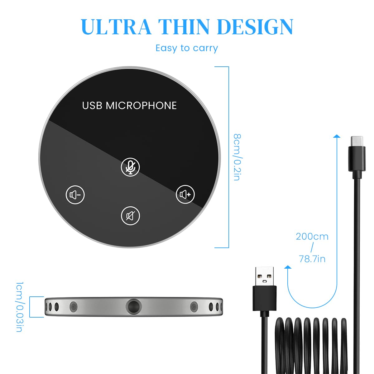 ZORBES® Omnidirectional Conference Speaker with Mic 360° Voice Pickup USB Speaker and Microphone for Conference USB C Plug and Play Noise Reduction Echo Cancellation Microphone Conference