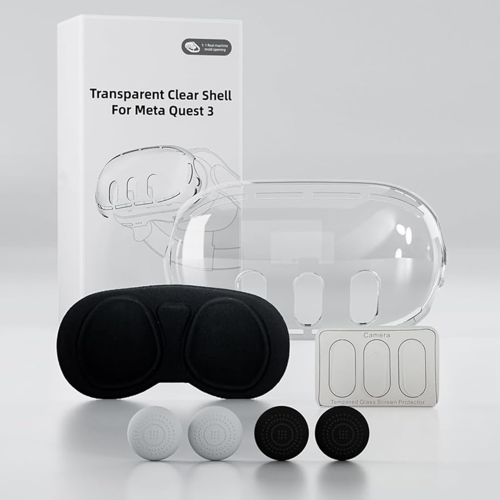 ZORBES Protective Case for Meta Quest 3 with Clear Shell and 3 Tempered Films | Lens and Joystick Covers