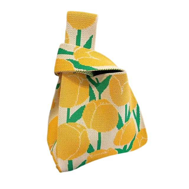 ZIBUYU® Wristlet Bag for Women Fashion Tulips Floral Cat Small Tote Hand Bag Soft Wrist Pouch Lunch Box Bag, 20x35cm