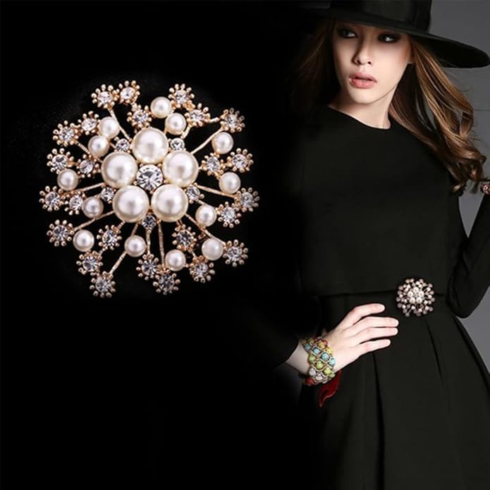 Zibuyu Brooch for Women featuring 2.36 in Rhinestone Pearl Snowflake Design | Elegant Gift