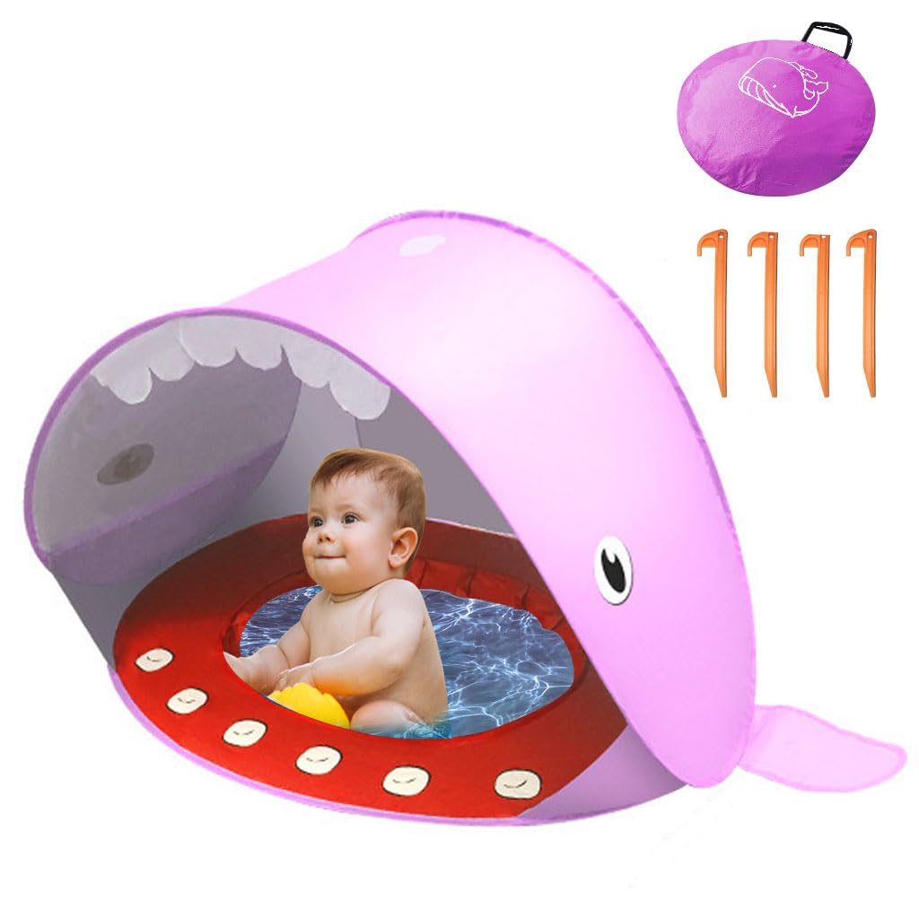 PATPAT Beach Play Tent House for Baby with UV Protection and Pop Up Design 120×80×70cm Pink Shark