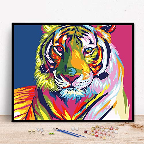 HASTHIP® Paint by Numbers DIY Acrylic Painting Kits with 3X Magnifier Card for Kids, Adults Beginner - 40 x 50cm - Colorful Lion (without Frame)