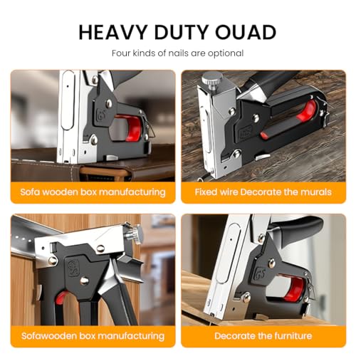 Serplex® 4 in 1 Staple Gun Heavy Duty Kit with 4000 Staples 4 Types Power Finish Stapler Manual Brad Nailer Adjustment Furniture for Wood Carpentry Decoration DIY 3PCS