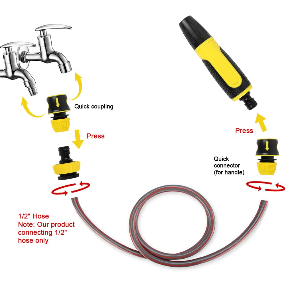 ZIBUYU garden shower and hose connection set for car and patio cleaning featuring 1/2 inch quick connect and ergonomic comfort handle