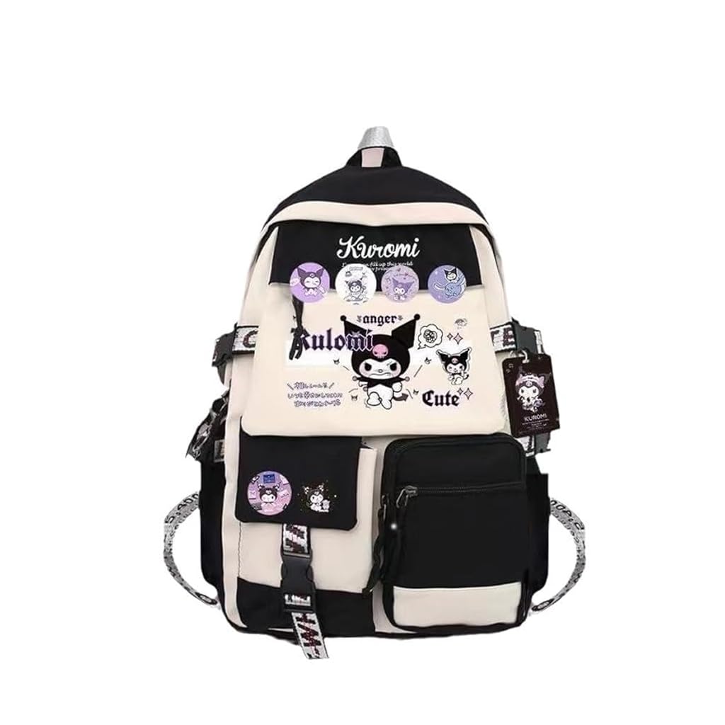 PALAY® Kuromi Backpack for School Girls 6-12 Years Old Teens Fashion Kawaii Kuromi Print School Backpack Large Multi Layer Book Bag Travel Backpack for Teens Students School Gift for Girls