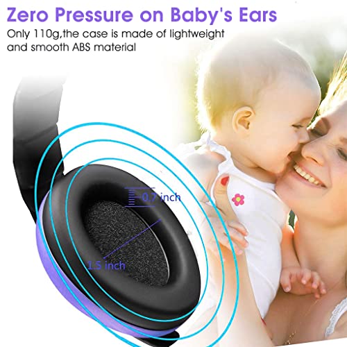 SNOWIE SOFT® Ear Muffs for Kids Baby Ear Protection Noise Canceling Headphones Sleep Flight Travel Hearing Toddler 0-3 Purple 2 PCS